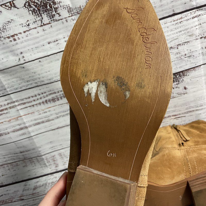 Sam Edelman Tan Suede Pointed Toe Embroidered Western Cowboy Ankle Boot sz 6.5 W