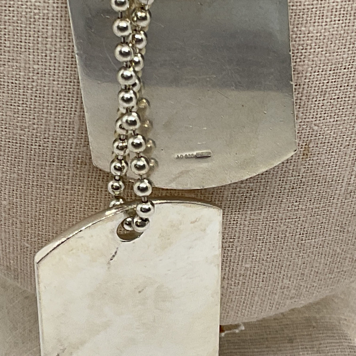 GUCCI Sterling Silver Double Dog Tags Ball Chain Necklace- 53.77