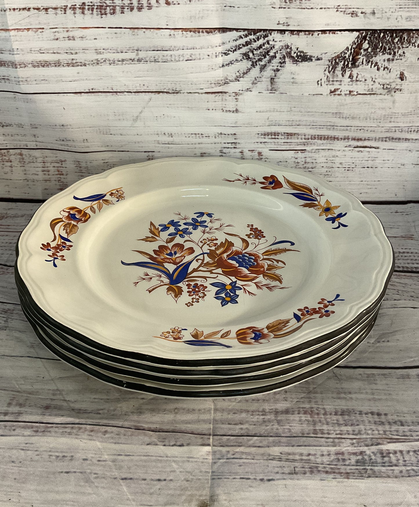 Luneville France Louis XV Paquerette Set of 4 Dinner Plates Multicolor
