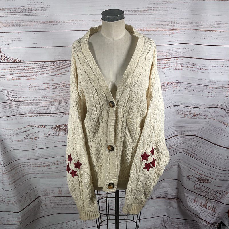 Taylor Swift Red Taylor's Version Embroidered Star Chunky Knit Cardigan sz XL/2X