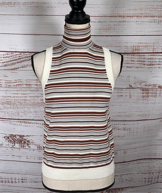 De Rococo Striped Sleeveless Knit Turtleneck Top Multicolor XS