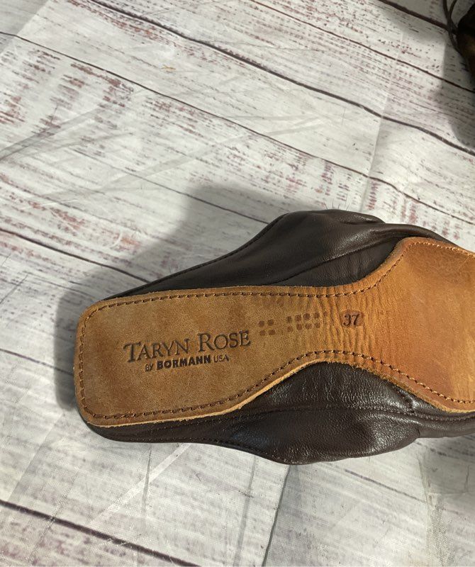 Taryn Rose Women's Brown Faux Fur Velvet Leather Bottom Slippers Size 37