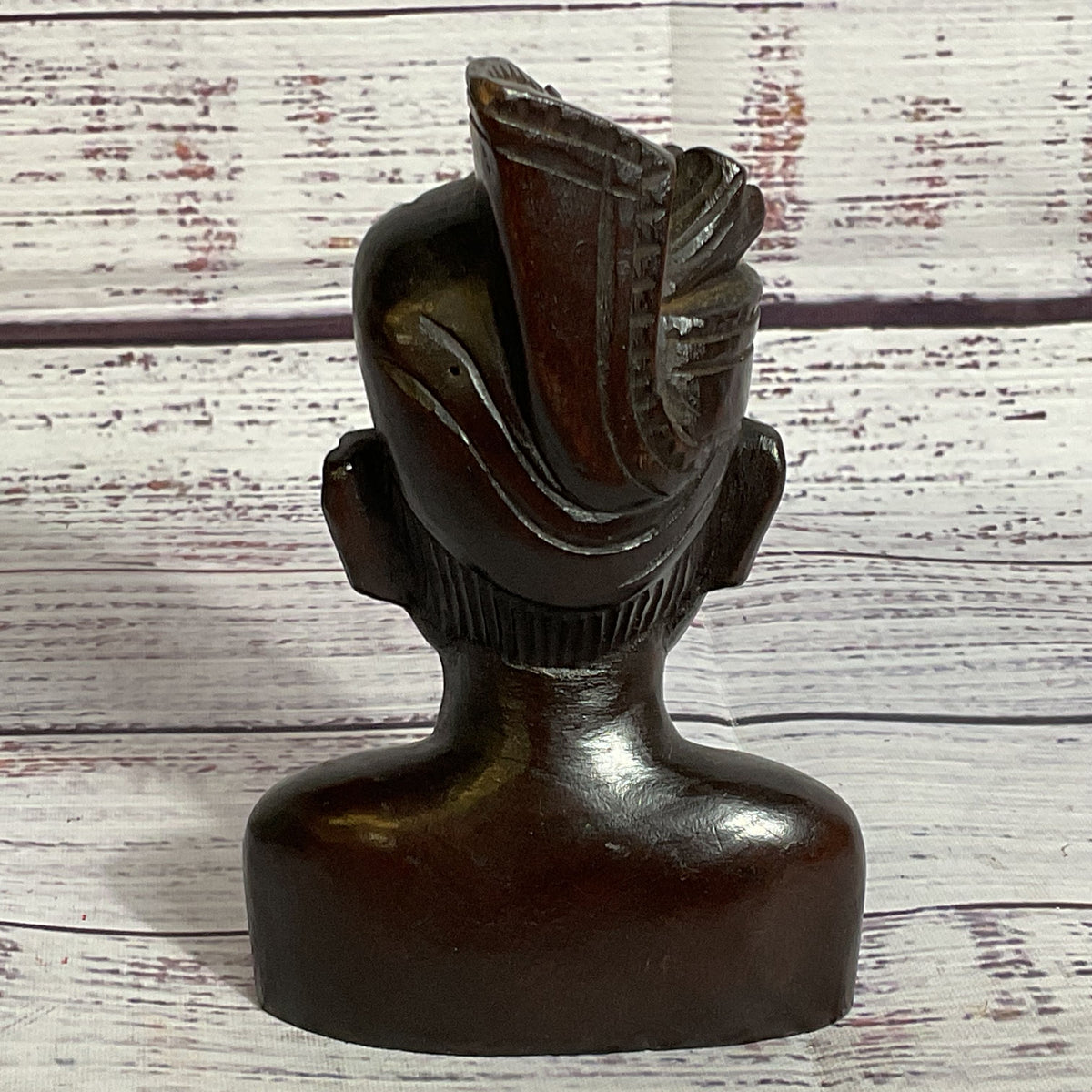 VTG. Wood Carved Malaysian Mini Bust Sculpture Boy in Tengkolok- 4.25"