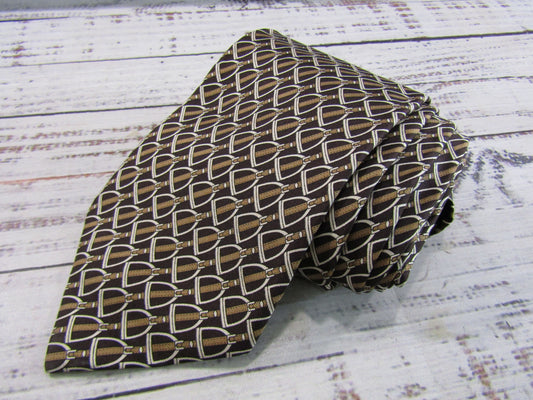 Gucci Men's Brown Horsebit Print Silk Tie Made in Italy