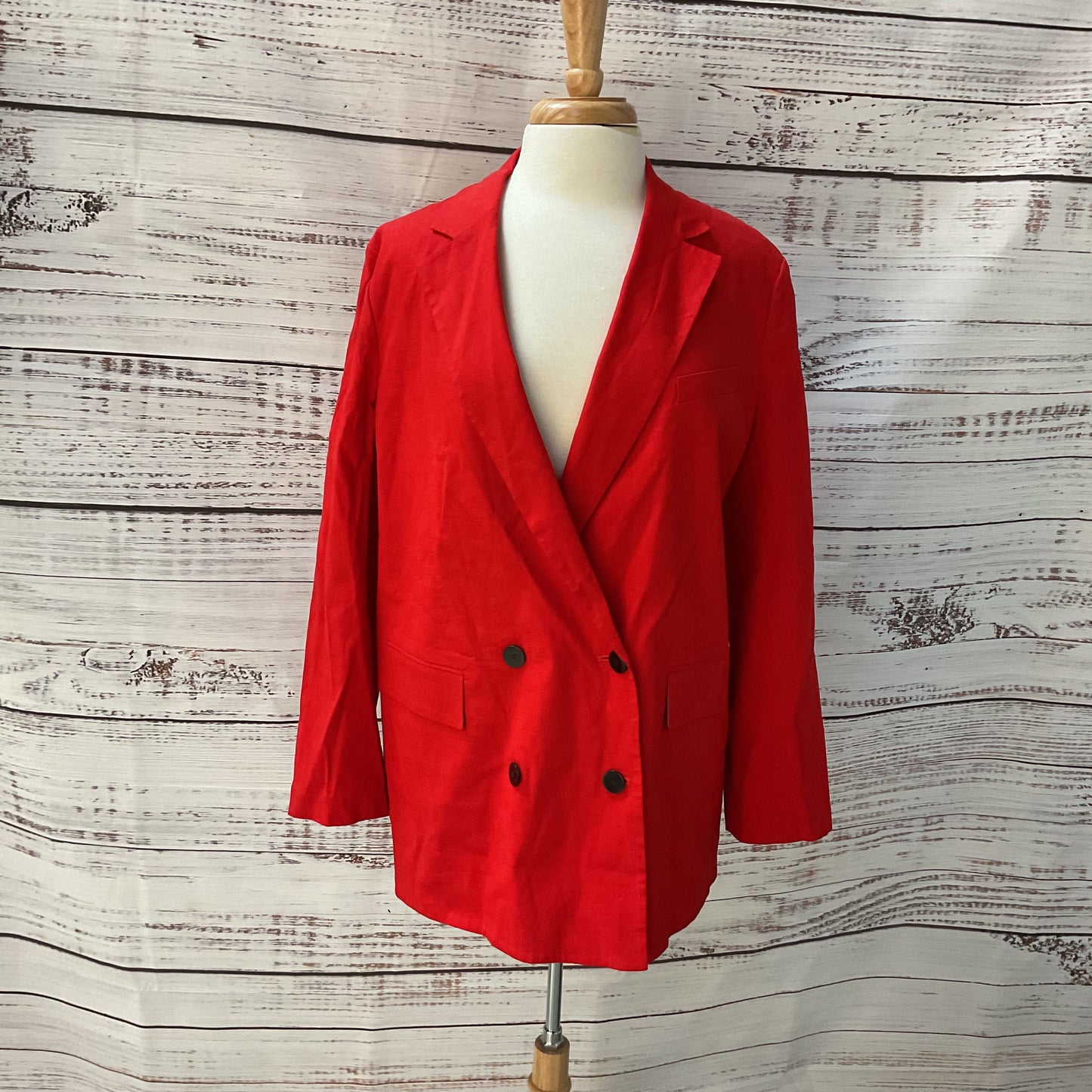 Theory Red Double Breasted Linen Blend Coat - Size 12