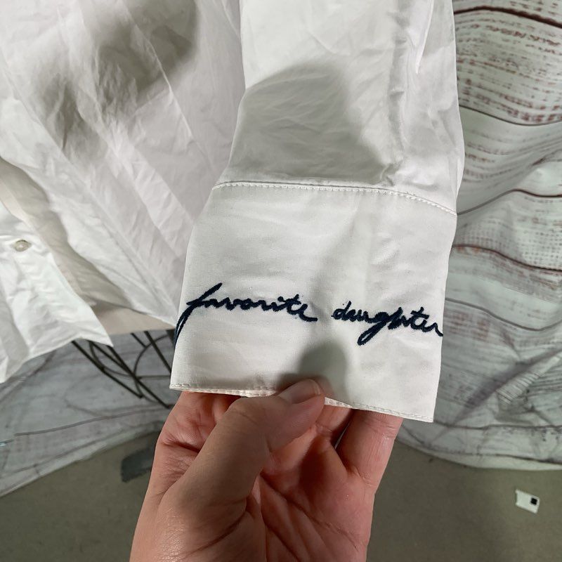 Favorite Daughter White Embroidered Logo Cuff Button Up Dress Shirt Blouse XS