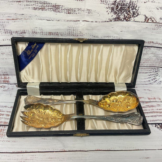 William Adams Sheffield Gold Silver Plated Serving Spoon Spork