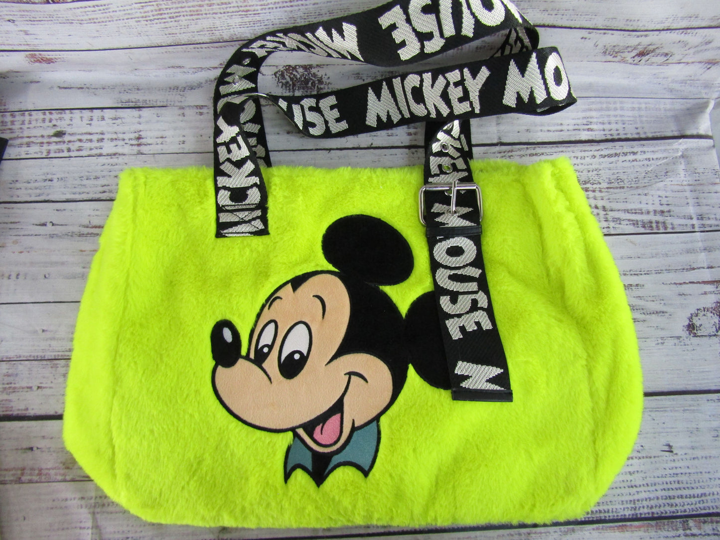 Disney Neon Yellow Mickey Mouse Embroidered Tote Shoulder Bag