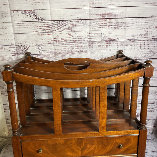 ANTIQUE Eng. Canterbury Mahogany Magazine Rack with Drawer- 20" x 19.5" x 13.75"