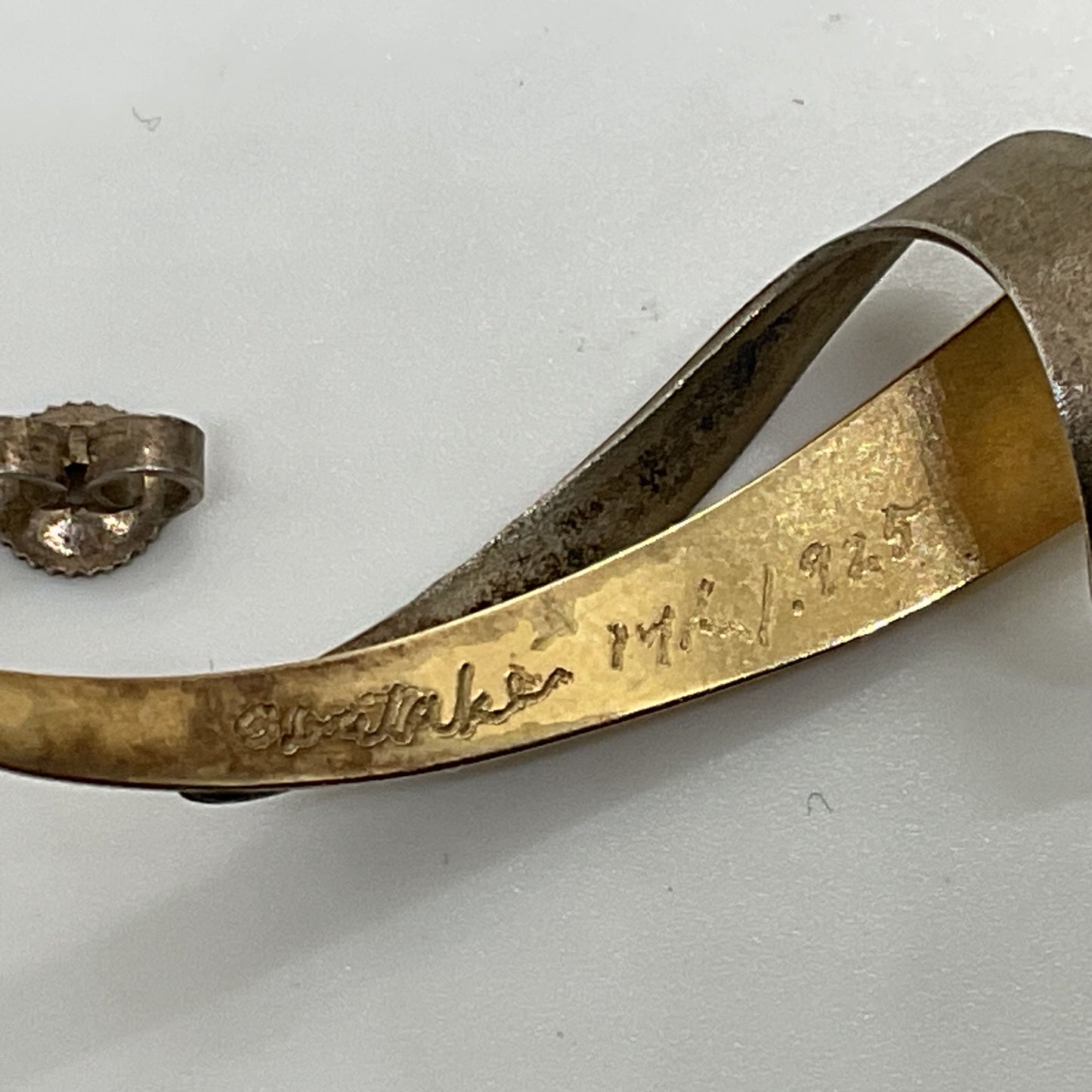 VTG Signed OSATAKE?? Modernist Architectural 14K Gold & Sterling Earrings- 4.85g