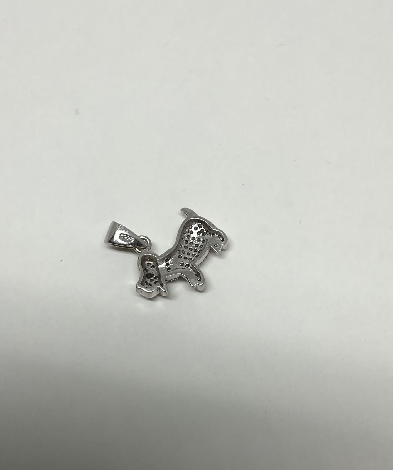 Pave Sterling Silver Dog Charm Pendant with Ruby Eye