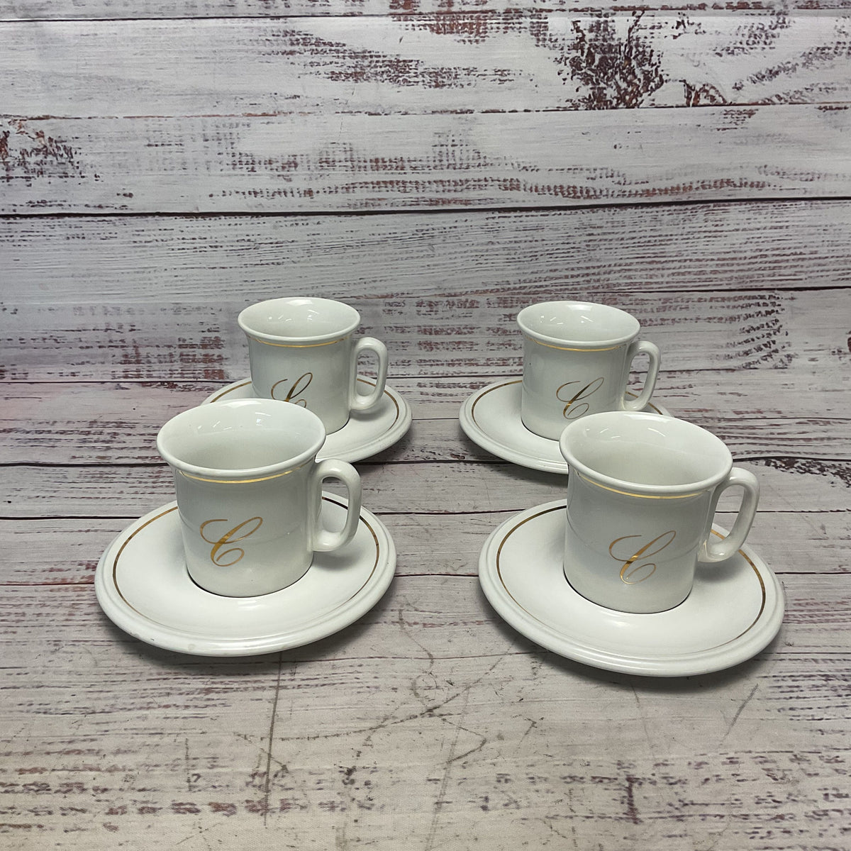 ACF Cappuccino Espresso Gold Mug Cup Saucer Italian Ceramic Lot Of 4 Monogram L