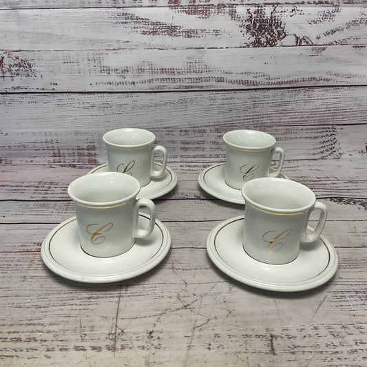 ACF Cappuccino Espresso Gold Mug Cup Saucer Italian Ceramic Lot Of 4 Monogram L