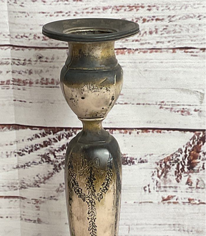 Vintage Engraved 9" Candlestick Sterling Silver