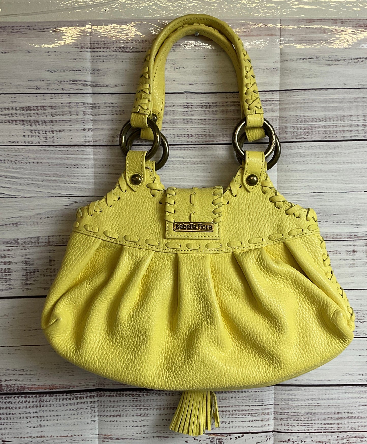 Isabella Fiore Whip Stitch Leather Top Handle Bag with Silver Hardware Rings