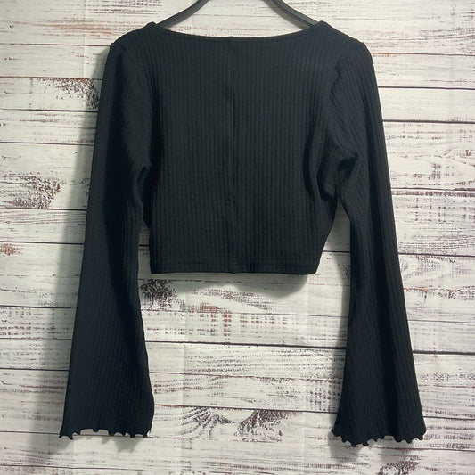 Alemais Black Vivien Sweetheart Neck Ribbed Long Sleeve Crop Blouse - Size 10