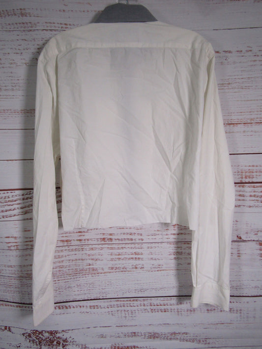Soi Studio Women's White Crop Top Graphic Print Long Sleeve Shirt Size XL