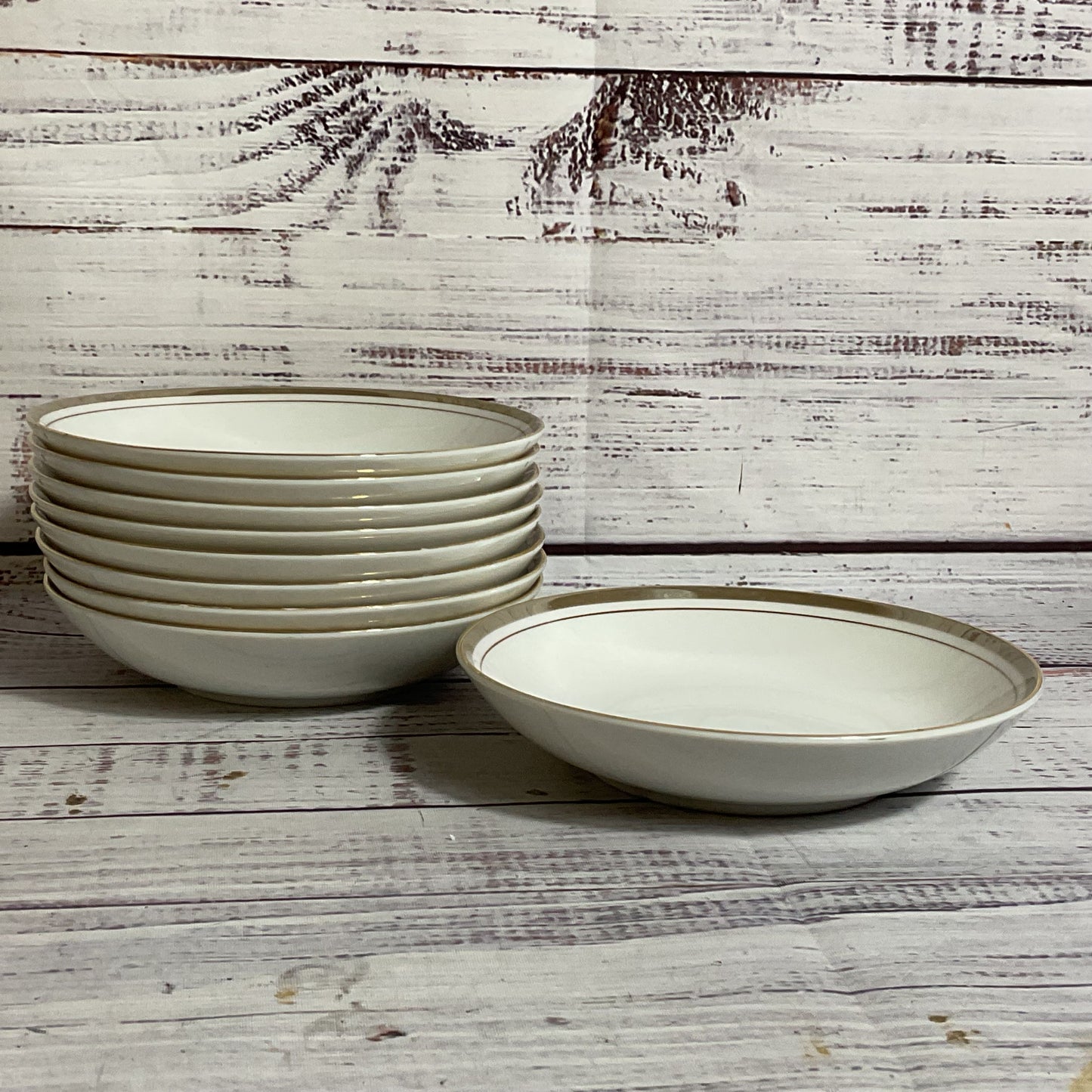 ROYALTON CHINA CO Golden Elegance Translucent Porcelain Dessert Bowls- Set of 9