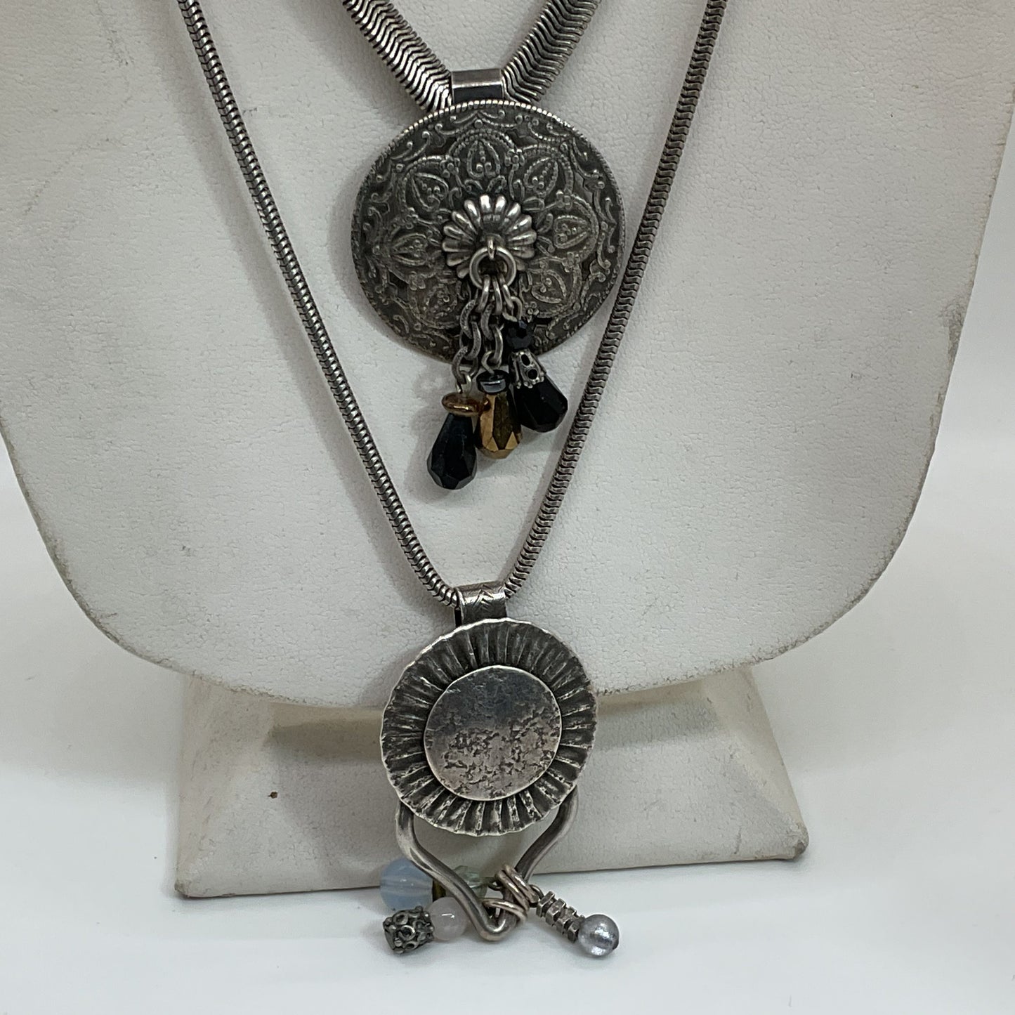 Set of 2 VTG. BAER SF Mixed Metal Medallion Pendants Necklaces- 56g