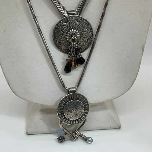 Set of 2 VTG. BAER SF Mixed Metal Medallion Pendants Necklaces- 56g