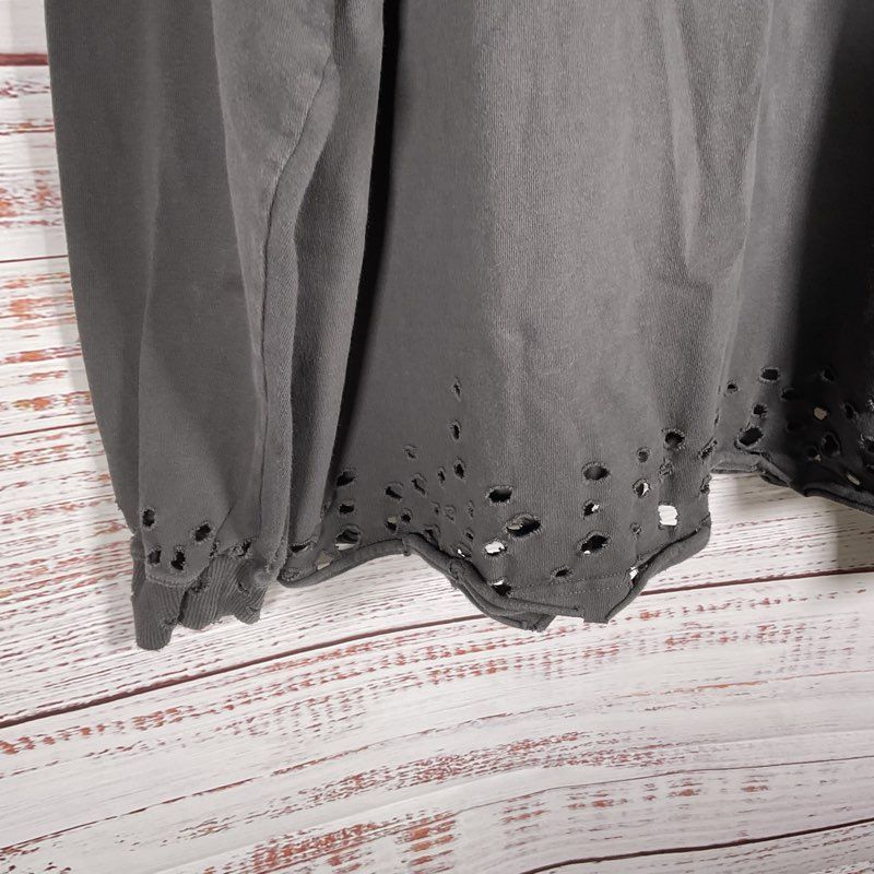 We11done Distressed Gray Logo Print Nametag Mockneck Long Sleeve T-shirt Size M