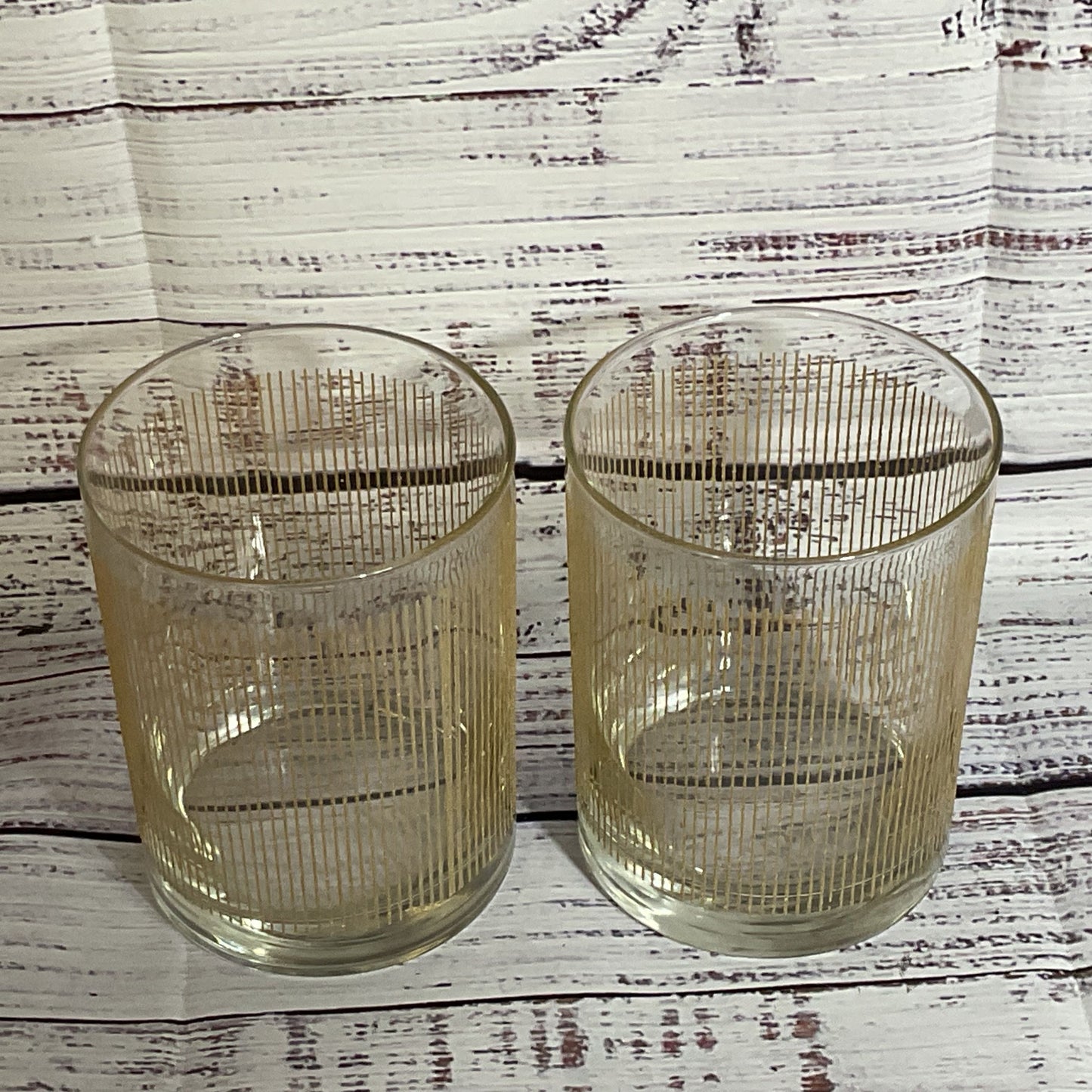 Set of 2 VTG. GEORGES BRIARD Gold Icicle Lowball Glassware