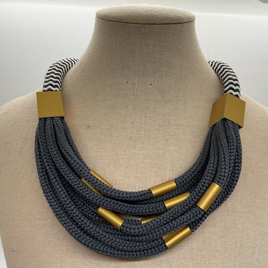 NEW CHRISTINA BRAMPTI Contemporary Cord Gray Black White Choker Necklace 18"