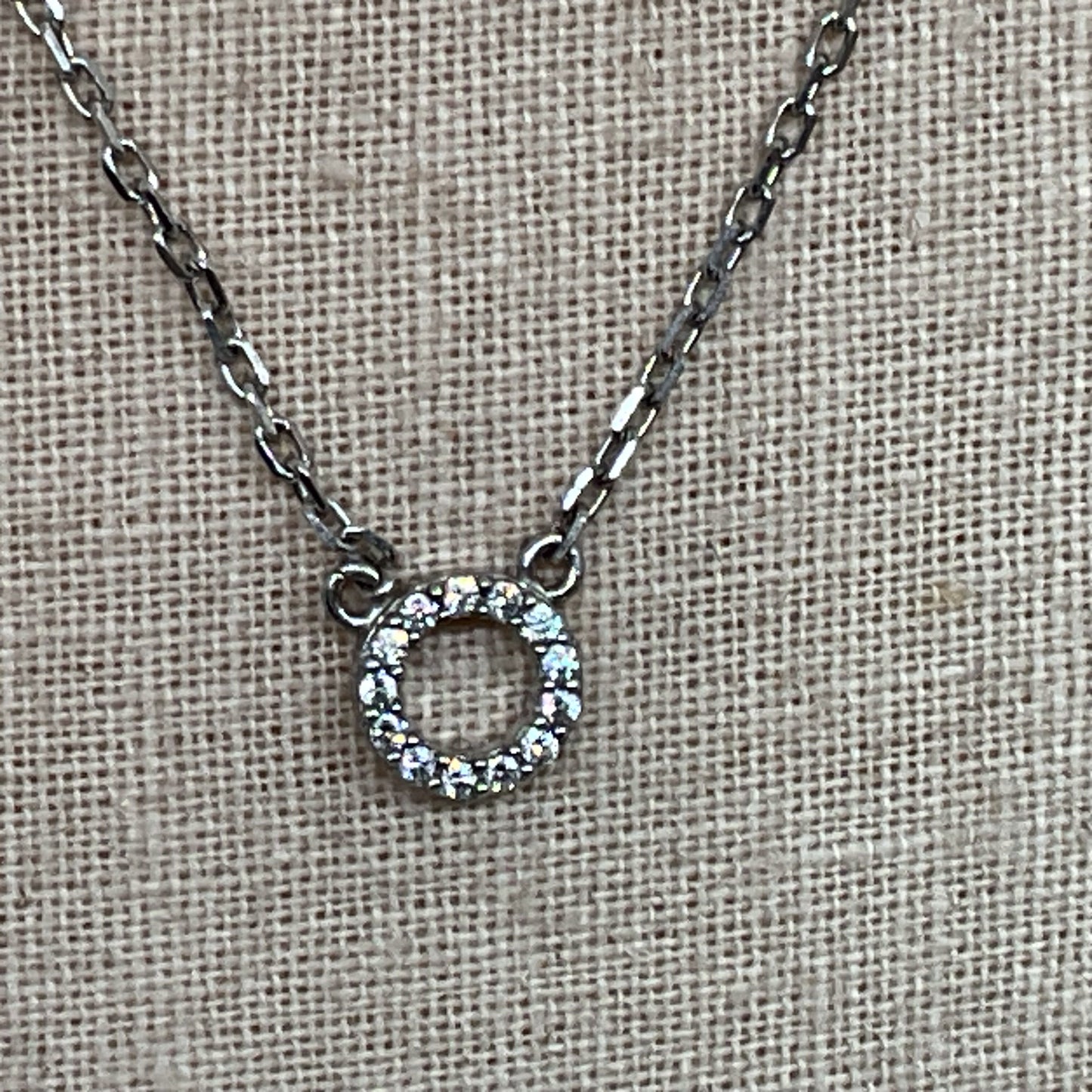 Sterling Silver Rhinestone Disc Pendant 18" Chain Necklace- 2.56g