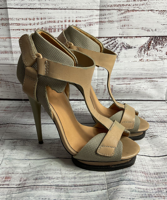 L.A.M.B Leather Charon T-Strap Sandal Beige 6