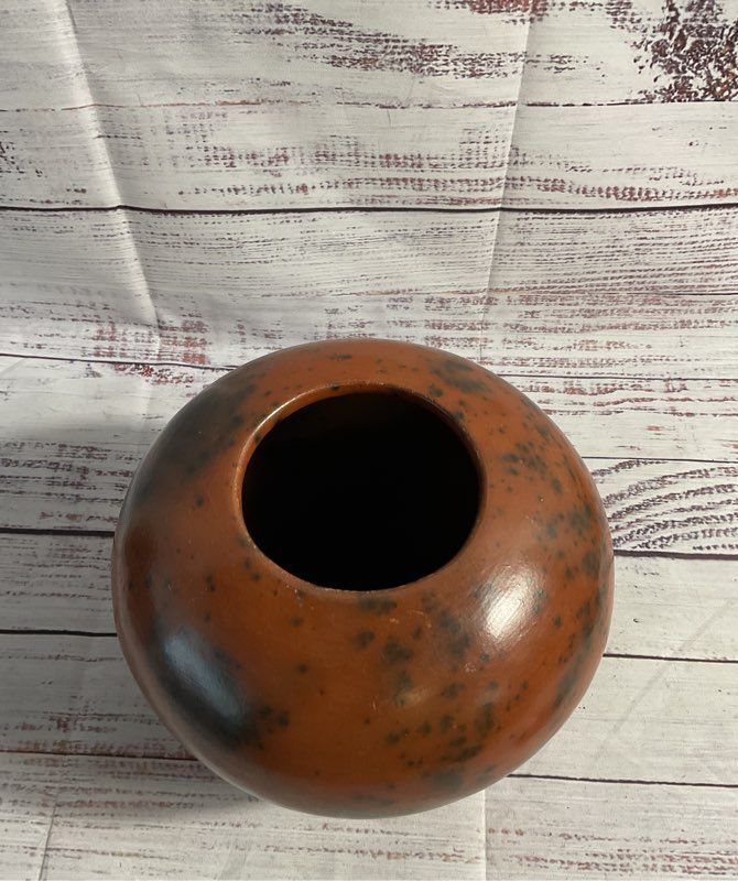 Vintage Sasak Pottery Earthenware Orange Black Jar/vase With Lid 6"