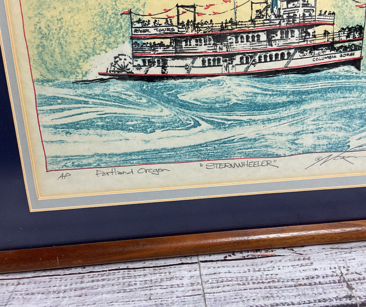 Vintage Artist's Proof Framed "Sternwheeler" Portland, Oregon Print Signed