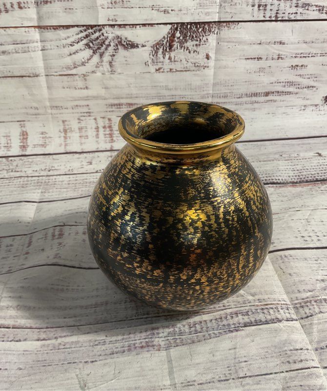 Vintage Stangl Hand Painted 22kt Gold Black Vase 5"