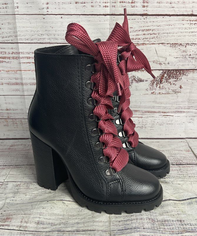 Schutz Leather Zara Lace-Up Boots Black 5