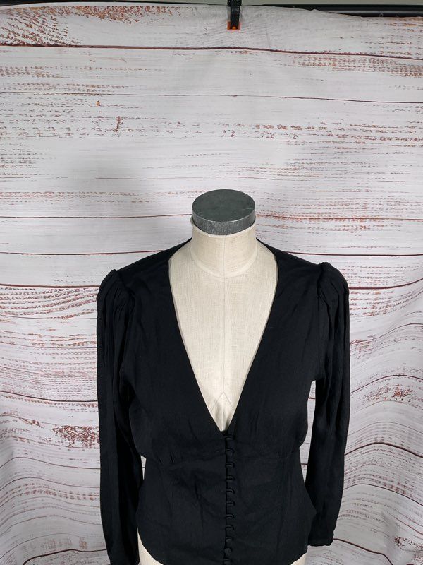 NWT Reformation Women's Black Viscose Blend V-Neck Long Sleeve Blouse Size XL