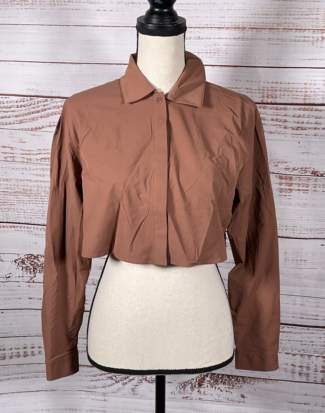 ALO Cropped Take Me Out Button Up Chestnut XS