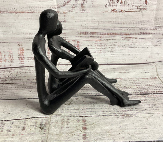 Wudkey Cast Iron 5" Romantic Couple Reading Bookend Black