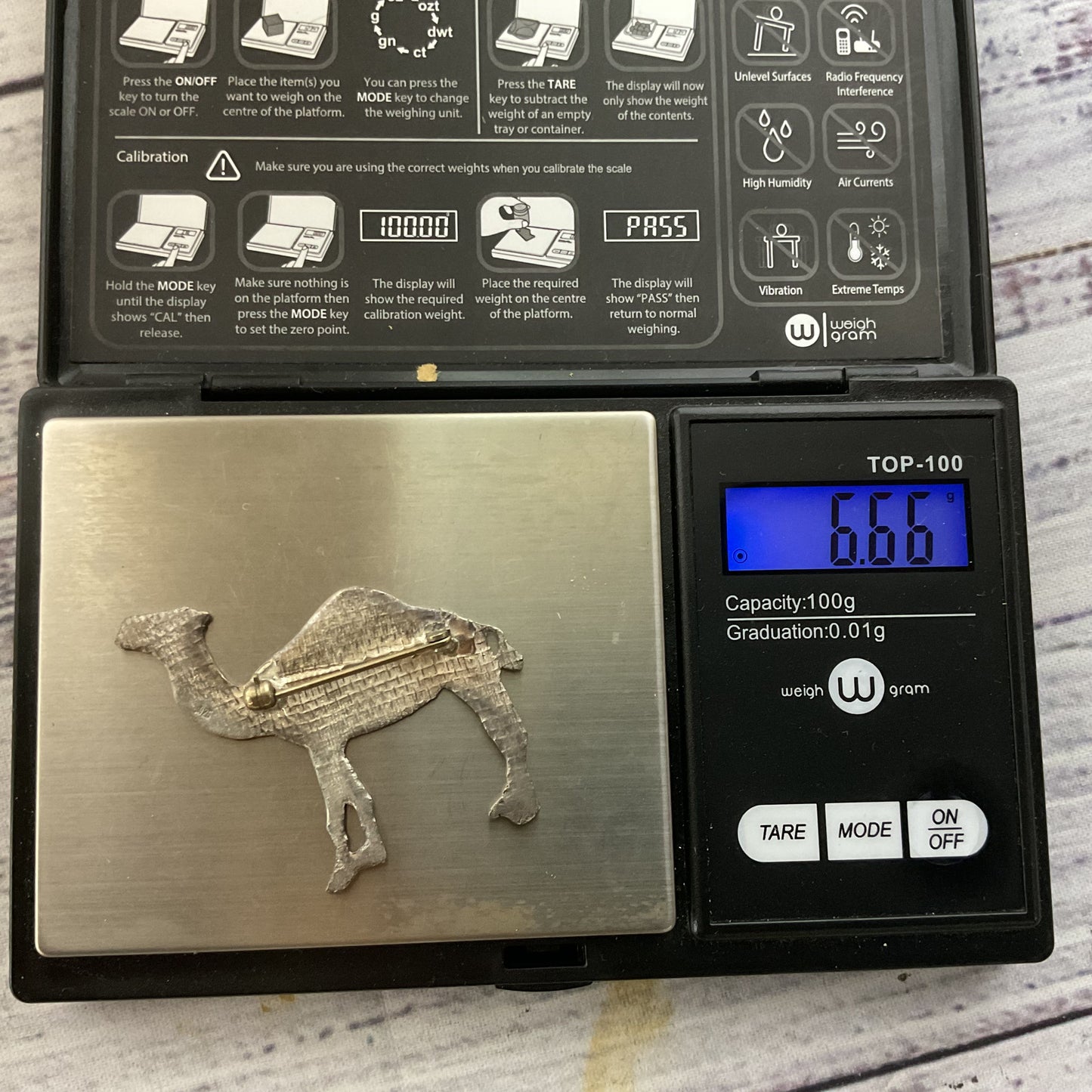 Sterling Silver Camel Brooch- 2"