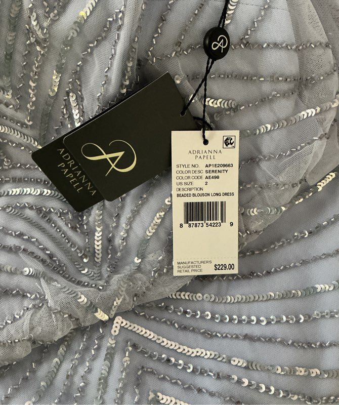 NWT Women's Adrianna Papell Beaded Long Dress In Light Blue Size 2 Retail $229