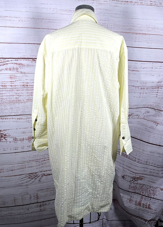 Ganni Striped Organic Cotton Seersucker Midi Shirt Dress Yellow XXS/XS