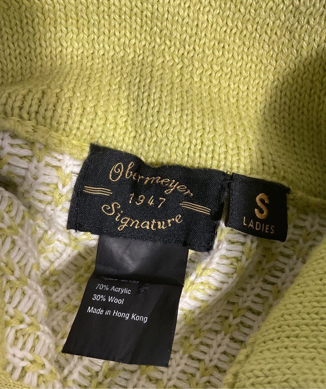 Obermeyer Women's Quarter Zip Nordic Pattern Lime Green Sweater Size S