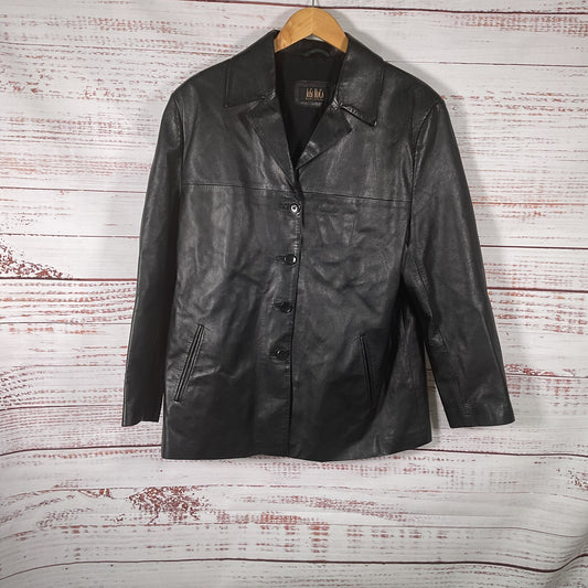 Jose Roca Black Leather Button Front Coat Jacket - Size 48IT 38US