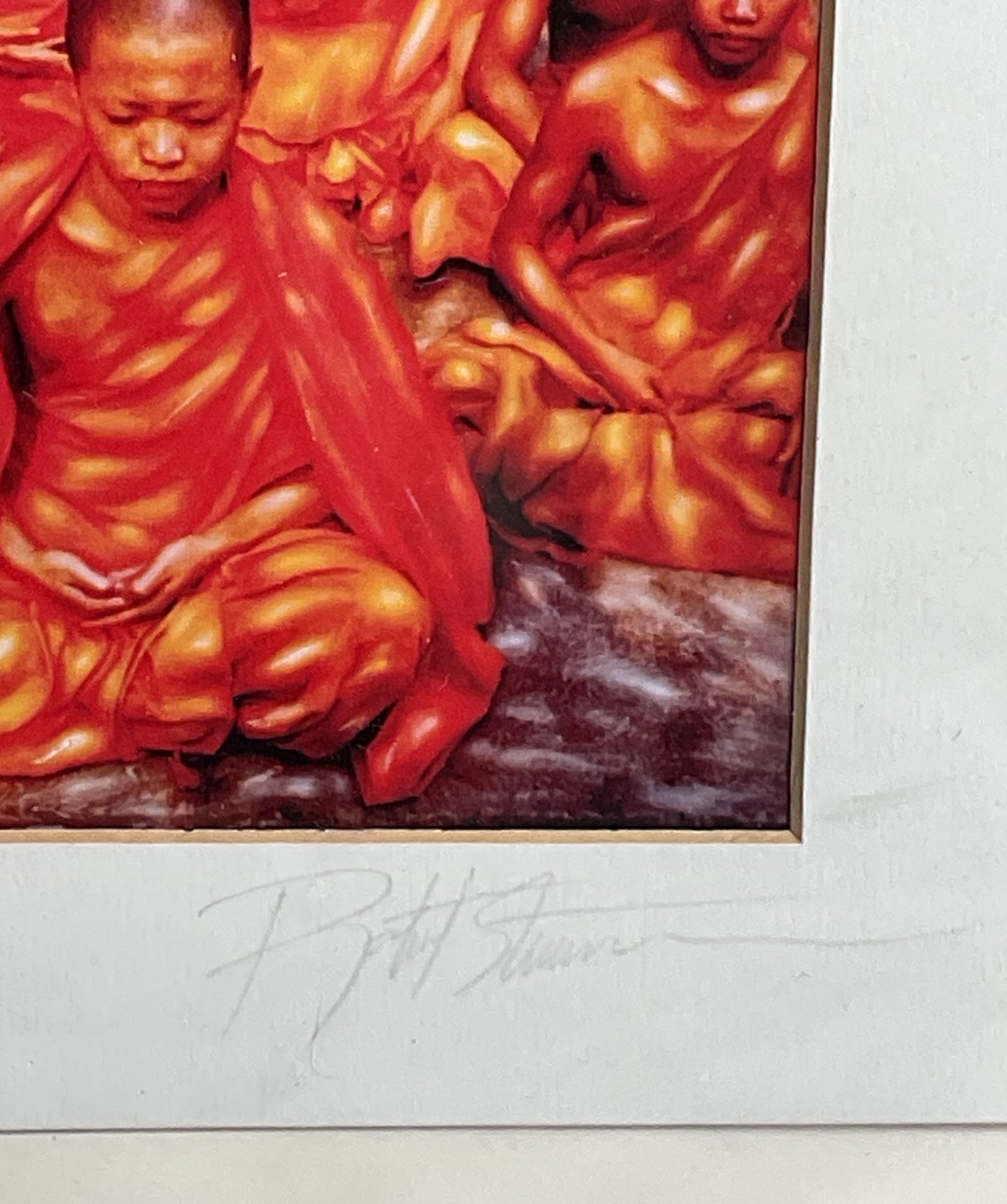 Young Buddhist Monks Meditating Signed Framed Print
