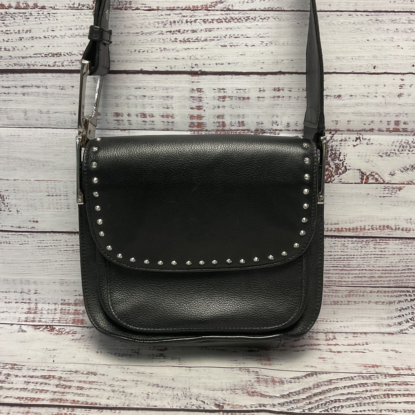 Sam Edelman Renee Black Studded Leather Crossbody Saddle Bag Purse Missing Screw