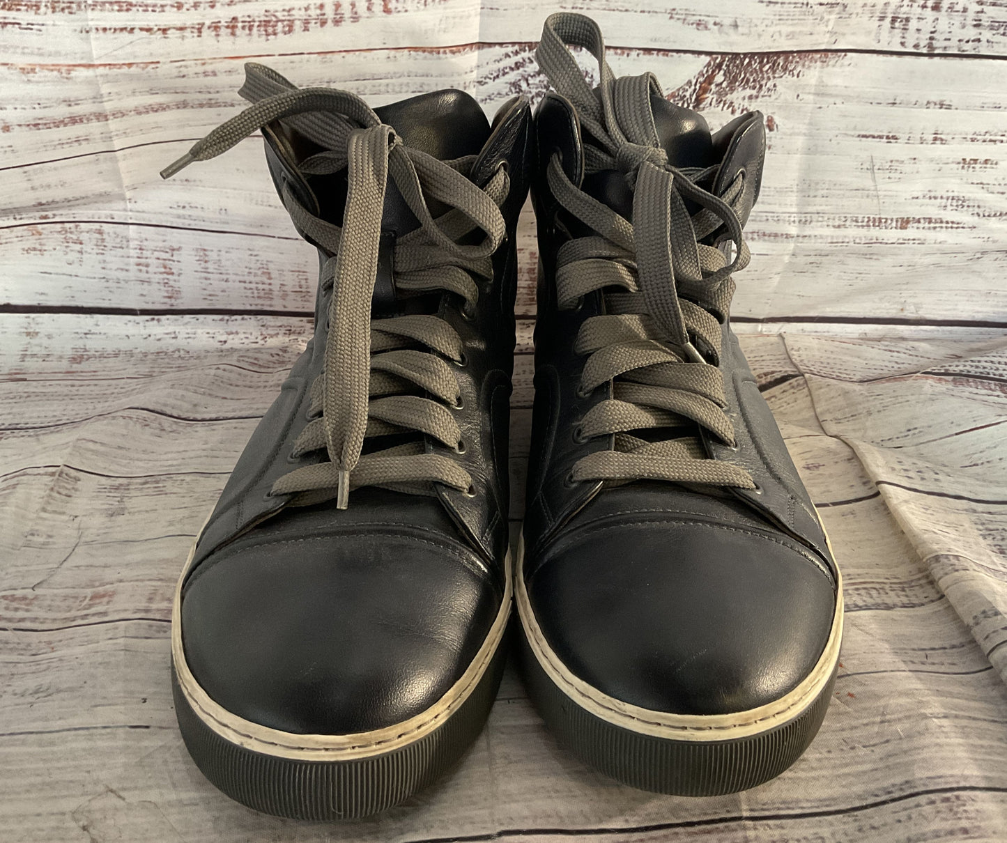 Lanvin Leather DDB0 High-Top Sneakers Navy Blue 10