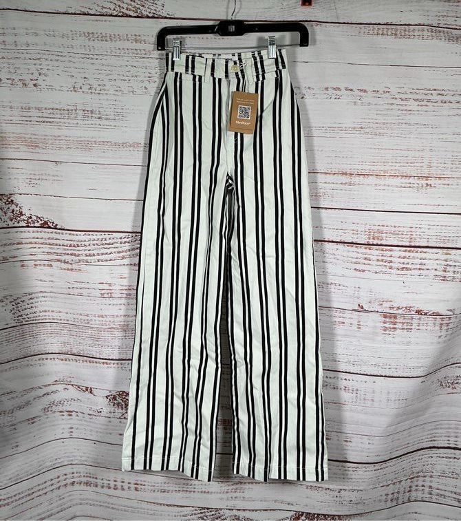 NWT Reformation White and Black Striped Wide Leg Jeans Size 23 Retail $188