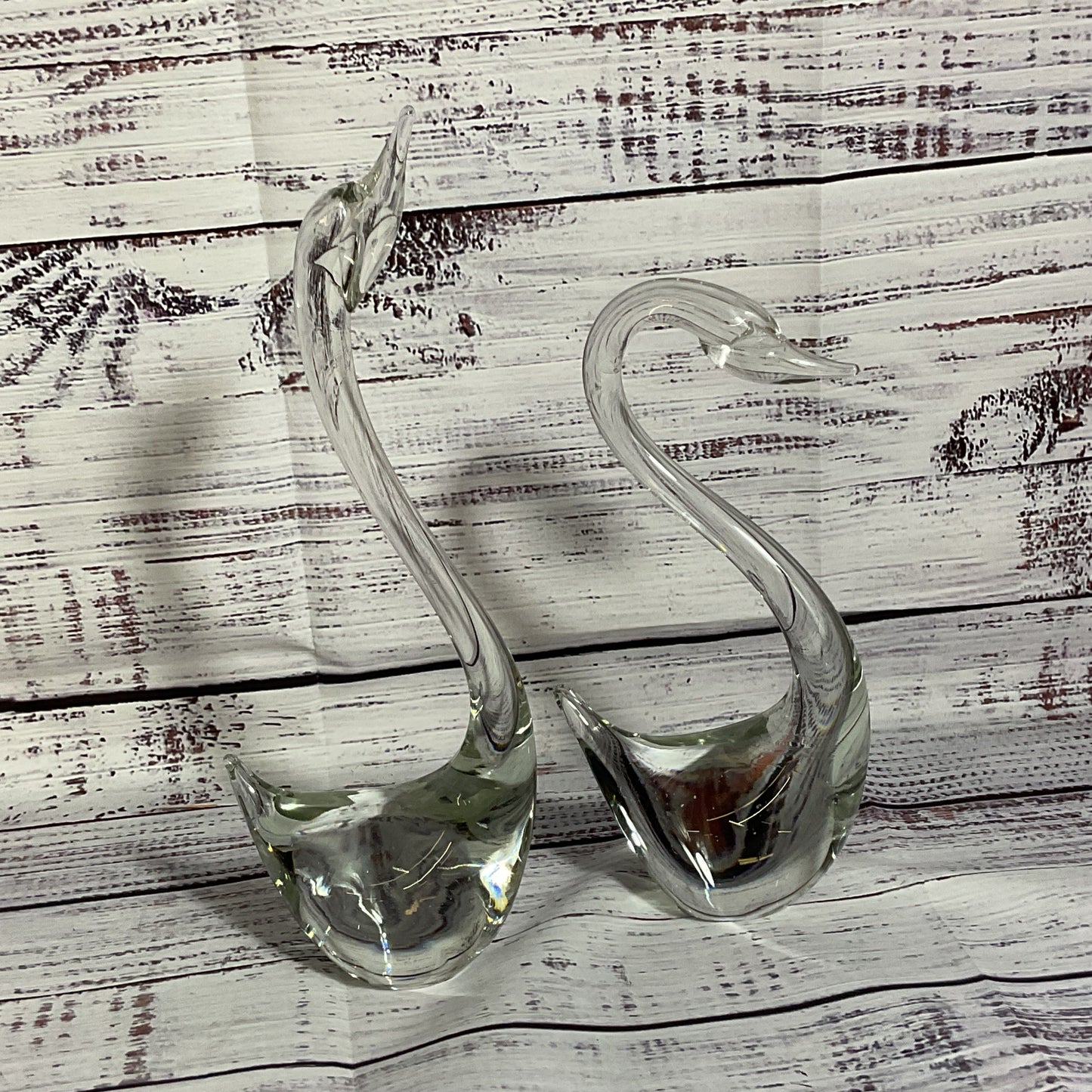 VTG. Murano?? Swan Glass Figurines- 7.5" & 9.25"