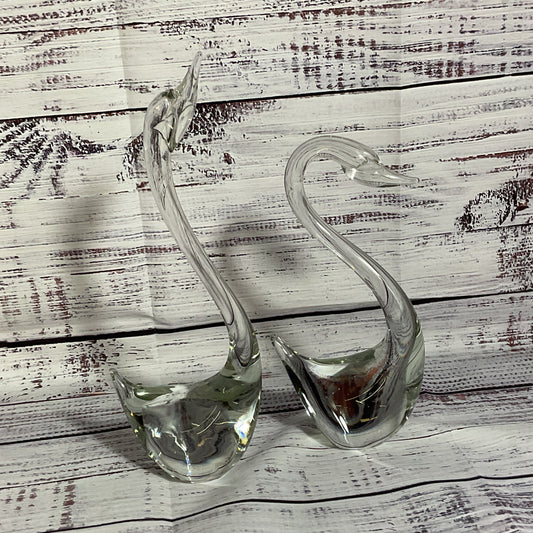 VTG. Murano?? Swan Glass Figurines- 7.5" & 9.25"
