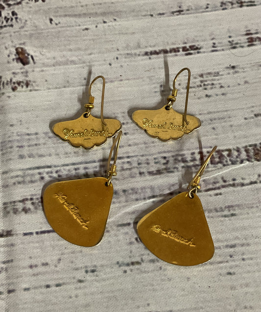 Lot 2 Signed Laurel Burch Gold Tone Vintage Enameled Drop Earrings