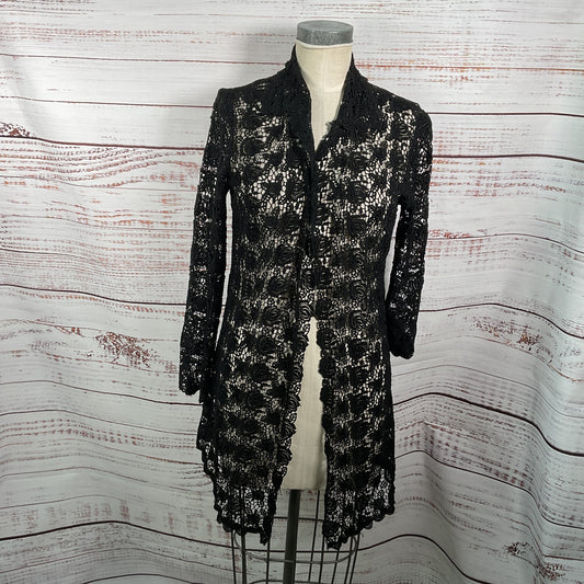 Nicole Bakti Black Lace Sheer Flower Long Cardigan - Size S