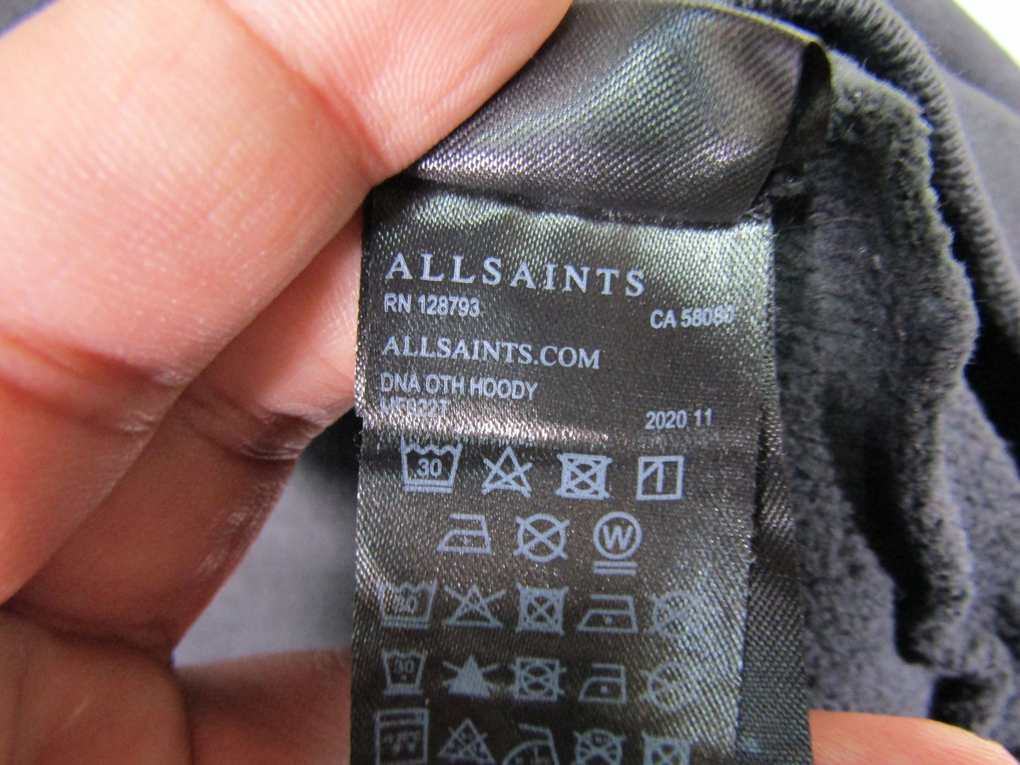 AllSaints DNA Men's Distressed Black Dragon Print Cotton Hoodie Size L